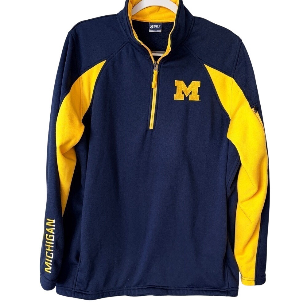 Gear For Sports Michigan Quarter Zip Fleece Large Blue M Logo
